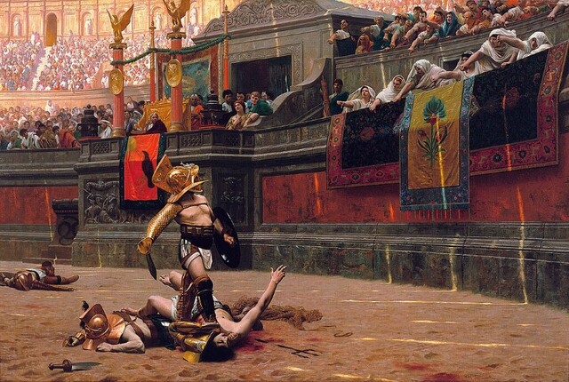 Pollice Verso’ by Jean-Léon Gérôme captures the drama and tension of gladiatorial combat in ancient Rome.