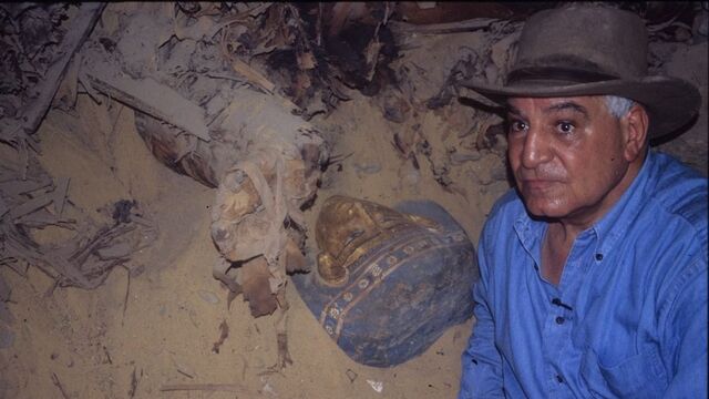 Renowned Egyptologist Zahi Hawass Poses With One of the Remarkable Mummies Discovered at Saqqara, a Site Rich With Ancient History Near Cairo.