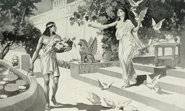 Sargon, tending to his garden, receives a divine visit from the goddess Inanna (Edward Sylvester Ellis and Charles F. Horne).