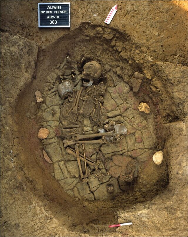 Skeletal Remains of an Adult and a Child Unearthed at Altwies "Op dem Boesch," Shedding Light on Ancient Burial Practices.