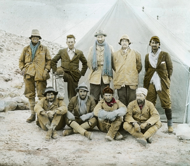 The 1924 British Everest Expedition members, including George Mallory and Sandy Irvine, embarking on their historic and ill-fated journey.