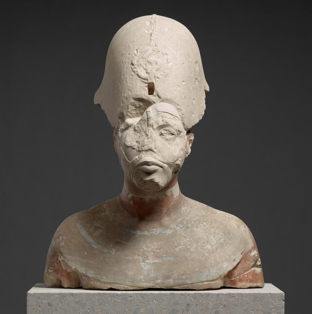 The Bust of Akhenaten, crafted during the same era at Tell el-Amarna, reflects the intricate artistry of Egypt’s New Kingdom and was also generously donated by James Simon.