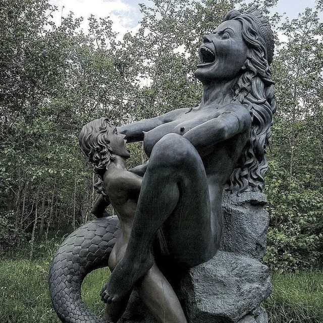 The Mermaid and Child: A mythical and evocative sculpture that sparks imagination and storytelling, unique to Victor’s Way.