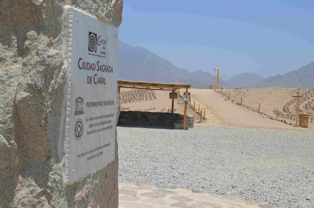 The entrance to the Sacred City of Caral, a UNESCO World Heritage Site and the oldest city in the Americas.