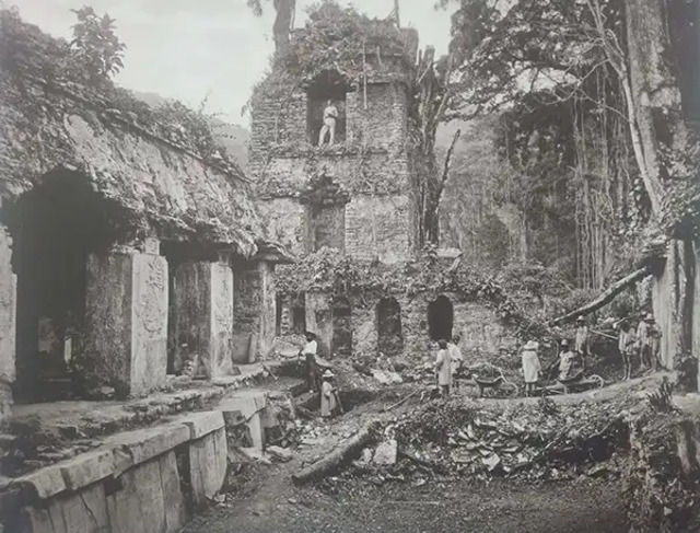 The grand Maya Palace of Palenque, photographed during the 1880s-1890s.