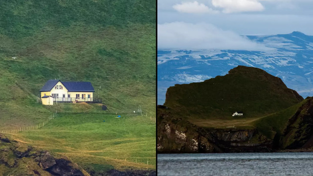 The house juxtaposed against Elliðaey’s rugged cliffs and open seas.