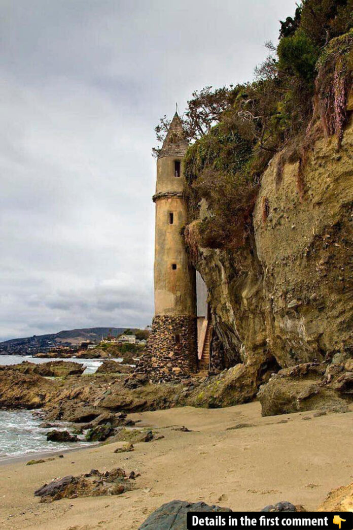 The iconic La Tour tower stands majestically against the backdrop of the Pacific Ocean, a testament to Laguna Beach's rich history.