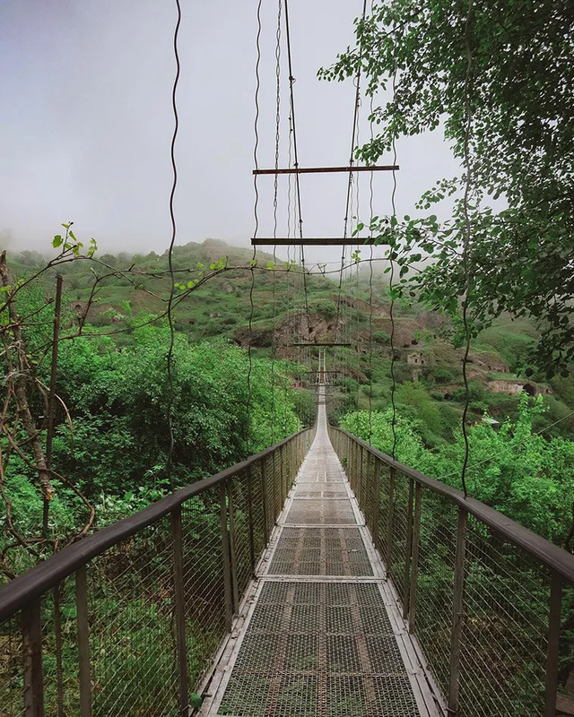 The iconic swinging bridge of Khndzoresk, offering a thrilling journey over the breathtaking gorge.