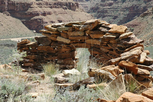 The preserved stone shelter at Redman Village, offering a glimpse into ancient architecture, April 2007.