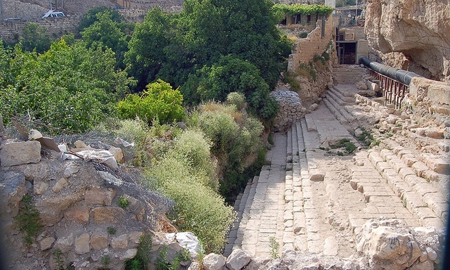 The steps leading to the Pool of Siloam, where water from Hezekiah's Tunnel was channeled, providing a vital resource for the city.