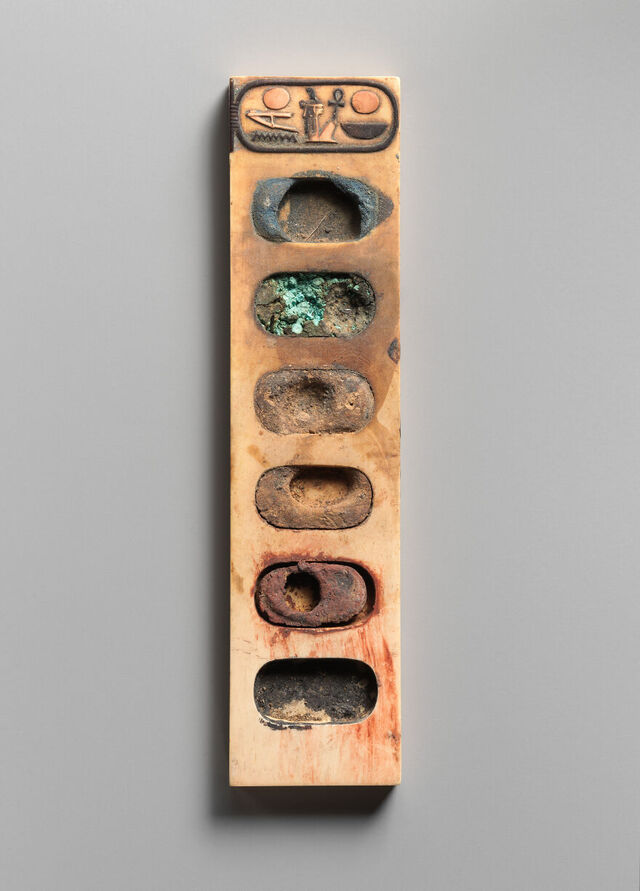 This remarkable ivory palette, dated to 1390–1352 B.C., was unearthed in Upper Egypt and acquired by Lord Carnarvon in 1923 before being transferred to The Met in 1926