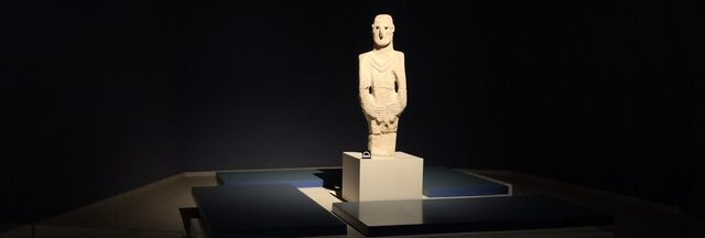 Urfa Man on display at the Şanlıurfa Archaeological Museum, where it remains a central exhibit showcasing the region's deep cultural history.