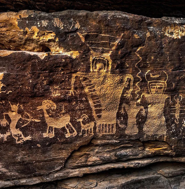 Ute petroglyphs often depict scenes of hunters 