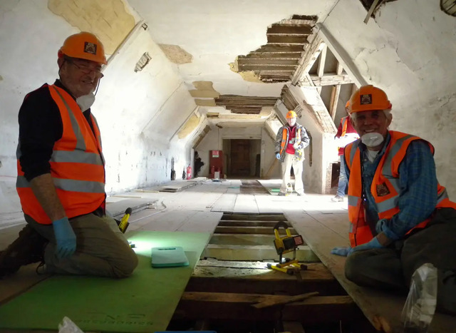 Volunteers Jim Parker and Chris Atkinson have been helping restore the building