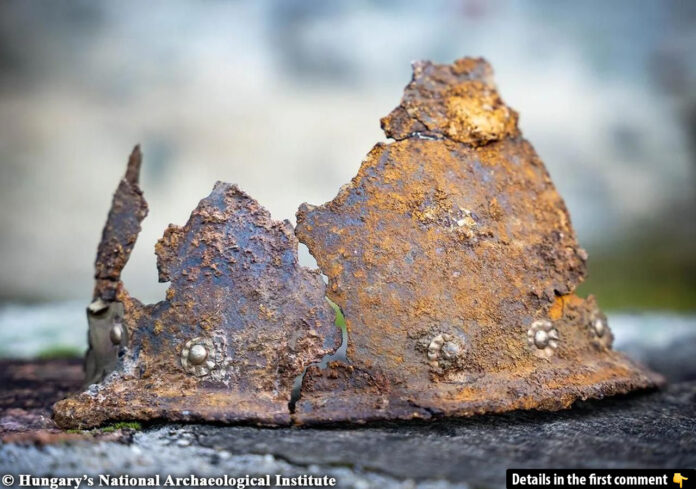 A 400-year-old helmet unearthed at Visegrád Castle, a remarkable relic of the past. Credit: Hungary’s National Archaeological Institute.