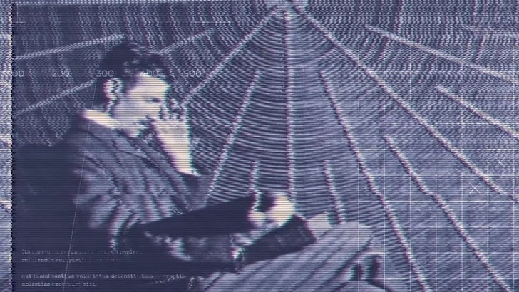 A rare image of Tesla working on his theories, aligning his groundbreaking work with the mysteries of pyramid energy systems.