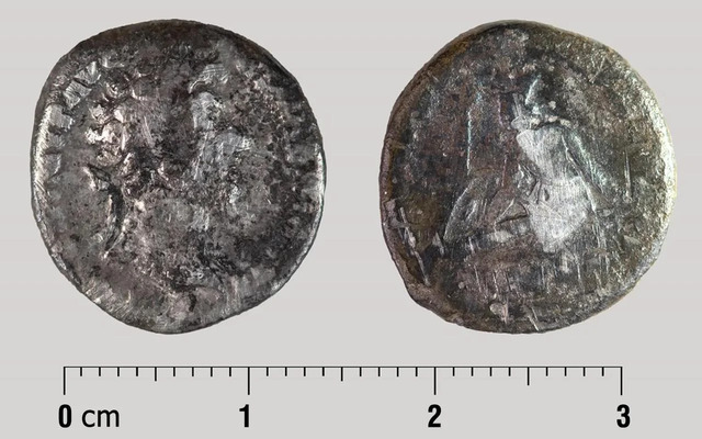 The 1,800-year-old Roman silver denarius was discovered by 8-year-old Bjarne in Bremen, Germany. The coin dates back to the reign of Emperor Marcus Aurelius Antoninus. Credit: Bremen Culture Department.