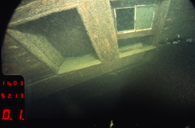 A 1982 image of the Scourge reveals remarkable preservation, with even the sliding glass windowpane in the ship’s stern remaining intact 170 years after its sinking during the War of 1812.