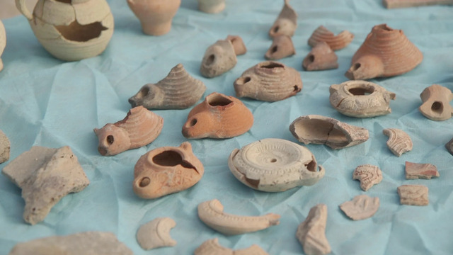 A collection of oil lamps, unearthed at the monastery complex near Kiryat Gat, provides fascinating clues about Byzantine-era life and rituals. (Emil Aladjem/Israel Antiquities Authority, January 6, 2024)