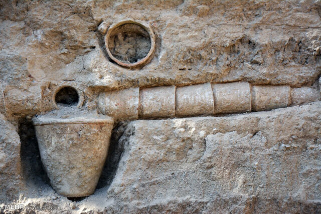 Close-up of the historic water purification vessels used in Borujerd's aqueduct system to remove mud and debris, ensuring clean water flow. (Credit: Mehr News Agency)