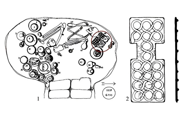 A detailed schematic of Grave No. 731, where the board game was discovered, providing context for its burial along with other valuable artifacts. (Credit: Jelveh, S. Moradi, H., The British Institute of Persian Studies)