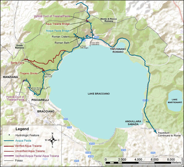 A detailed project map outlines portions of the Aqua Traiana's infrastructure and its winding path.