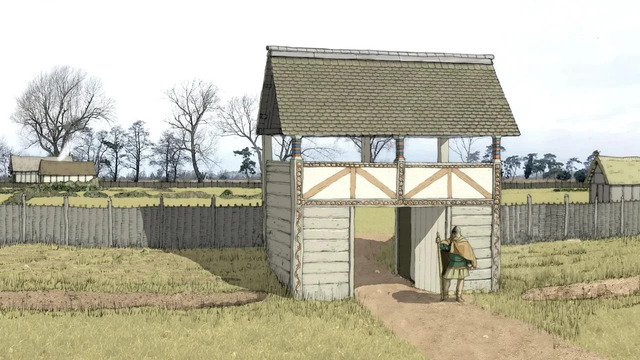 A digital reconstruction vividly brings to life the early medieval gatehouse at Conington, offering a glimpse into its architectural grandeur. (Credit: Oxford Archaeology)