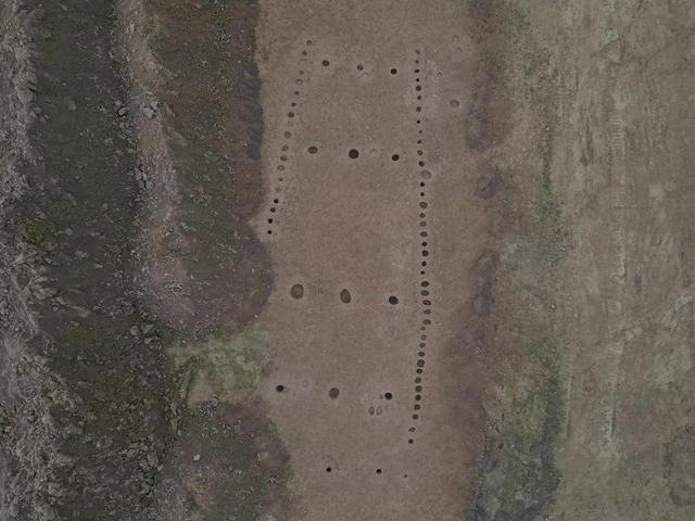 A drone-captured floor plan of one of the longhouses, showcasing its impressive design.