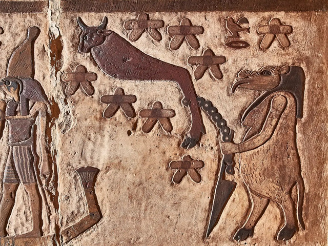 A fascinating painting in the Temple of Esna depicts the Big Dipper as a bull’s leg held back by a goddess, reflecting ancient celestial mythology. (Ahmed Amin)