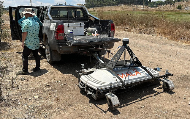 A ground-penetrating radar (GPR) system, towed by a vehicle at Legio, provides cutting-edge insights beneath the surface. (Credit: Matthew J. Adams)