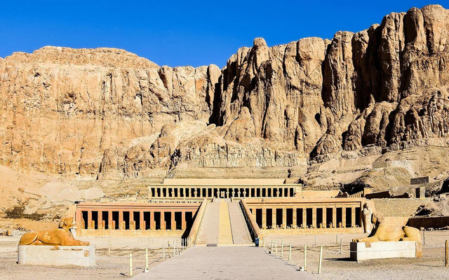 A stunning view of the Temple of Hatshepsut in Luxor, showcasing its timeless grandeur. (Credit: AXP Photography)