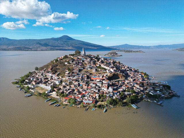 Aerial View of Janitzio Island on Lake Pátzcuaro