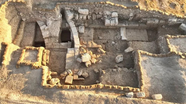 An aerial view captures the grandeur of the ancient amphitheater, revealing its layout and historical significance. (Credit: Matthew J. Adams)