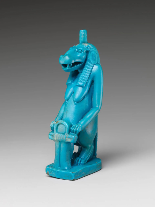 Another striking Taweret figurine from the Qena region dates to Ptolemaic Egypt (c. 332–30 B.C.) and is on view at the Met (Accession no. 26.7.1193).