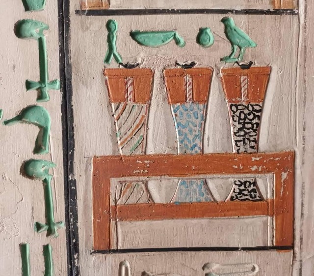 Another vivid depiction of ancient jars and vessels, highlighting their use in religious and medical practices. (Courtesy: Egyptian Ministry of Tourism and Antiquities)