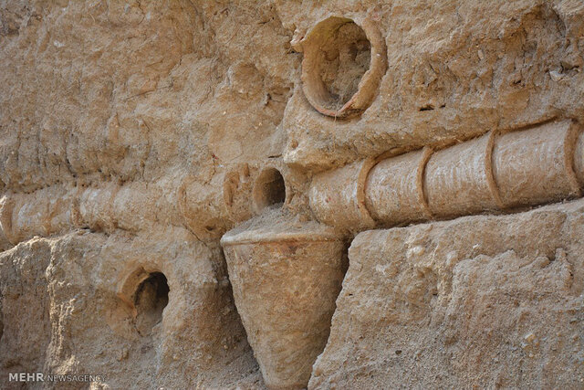 Clay pipes, or "Tanpusheh" in Farsi, were a critical component of the water transfer system, showcasing advanced engineering for efficient water distribution. (Credit: Mehr News Agency)