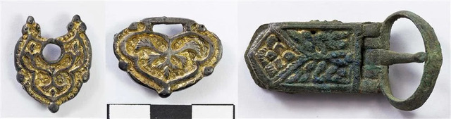 Decorative and functional gilded belt plaques and buckles from Muromian graves, representing high-status items. (Credit: Institute of Archaeology of the Russian Academy of Sciences)