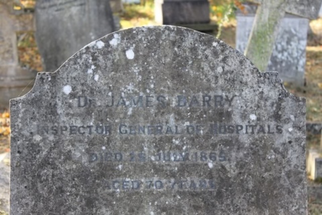 Dr. James Barry’s grave marker, found at Kensal Green Cemetery.