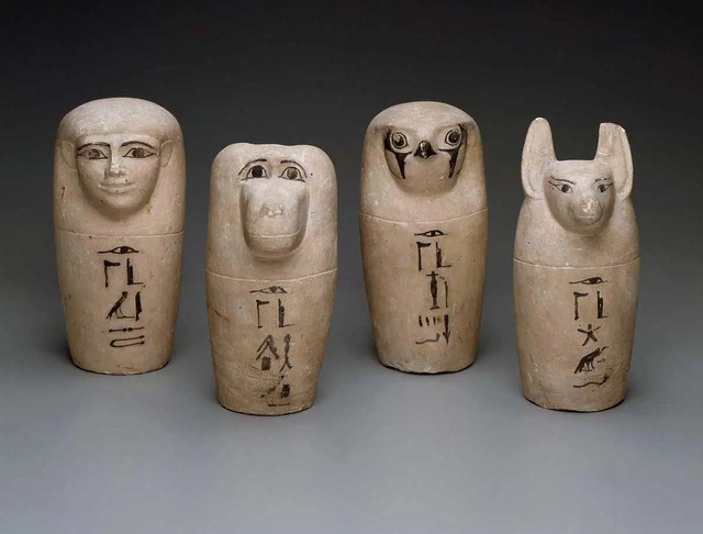 Dummy canopic jars from the Third Intermediate Period (ca. 1069-945 BCE), offering insight into evolving burial customs, via the Museum of Fine Arts, Boston.