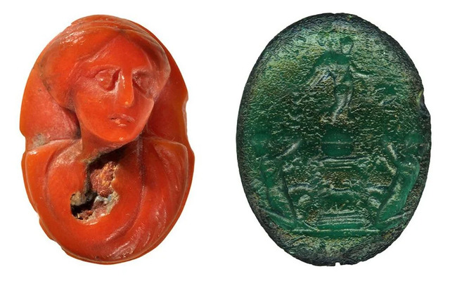 Exquisite Roman gems discovered at the Claterna site, showcasing depictions of deities and artistic craftsmanship of the era.