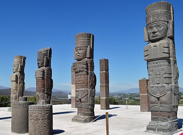 Famous Atlantean sculptures at Tula, a Toltec site renowned for its towering basalt figures. Credit: INAH