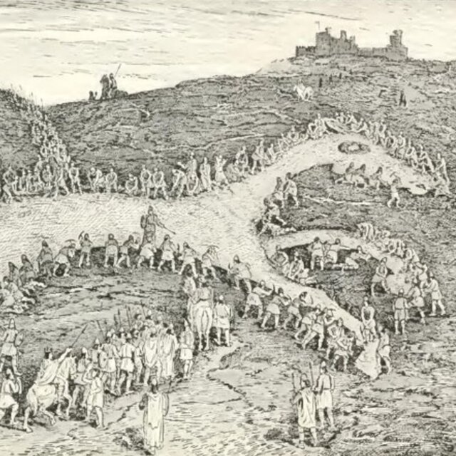 Historical illustration depicting the Scouring of the White Horse festival in the 18th century, where locals gathered to maintain the iconic figure.