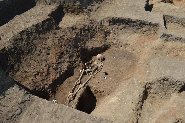 In early medieval England, burying someone face-down was considered a powerful social statement, symbolizing 'otherness,' according to MOLA researchers. (Credit: MOLA Headland Infrastructure)