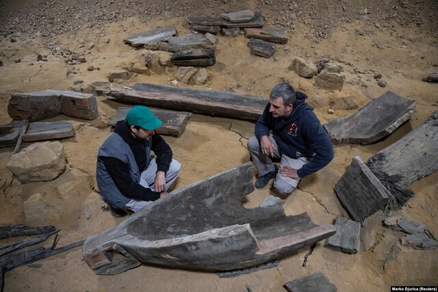 In this photo from May 2020, archaeologists examine parts of another wooden Roman ship previously discovered near the ancient city, adding to the site's rich history.