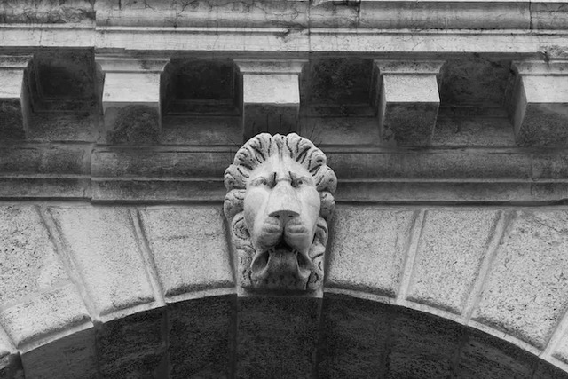 Intricate details of the New Prisons at the Doge’s Palace in Venice, including a striking 17th-century lion’s head.