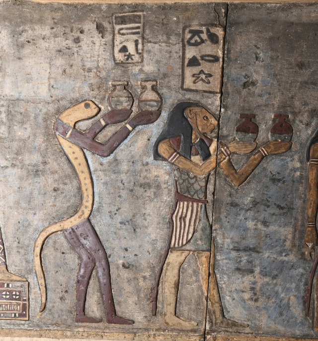 Intriguing images of decans, zodiac symbols used to measure the 12 hours of the night, were uncovered at the Temple of Esna. (Ahmed Armin, Egyptian Ministry of Tourism and Antiquities)