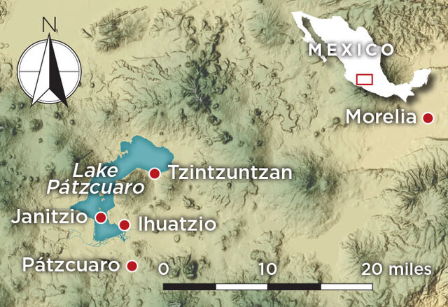 Map of Lake Pátzcuaro Region and Purépecha Sites