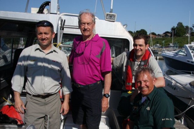 Members of Parks Canada and collaborating archaeologists ready to deploy for the Hamilton and Scourge underwater exploration mission.