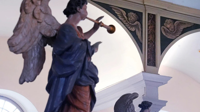 Newly restored painted angels, dating back nearly 300 years, now grace the arch of Boston’s Old North Church in the North End neighborhood, December 20, 2024.