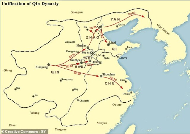 Qin Shi Huang, originally known as Zheng, King of Qin, began his conquest in 230 BCE with the invasion of the state of Hán. His next target was Zhao, his birthplace, where he avenged his childhood mistreatment. The final state to fall was Qi, in 221 BCE.